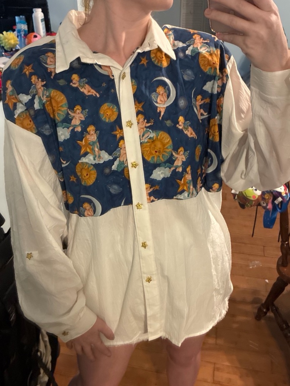 Element Cream Button-Down with Navy Celestial Yoke